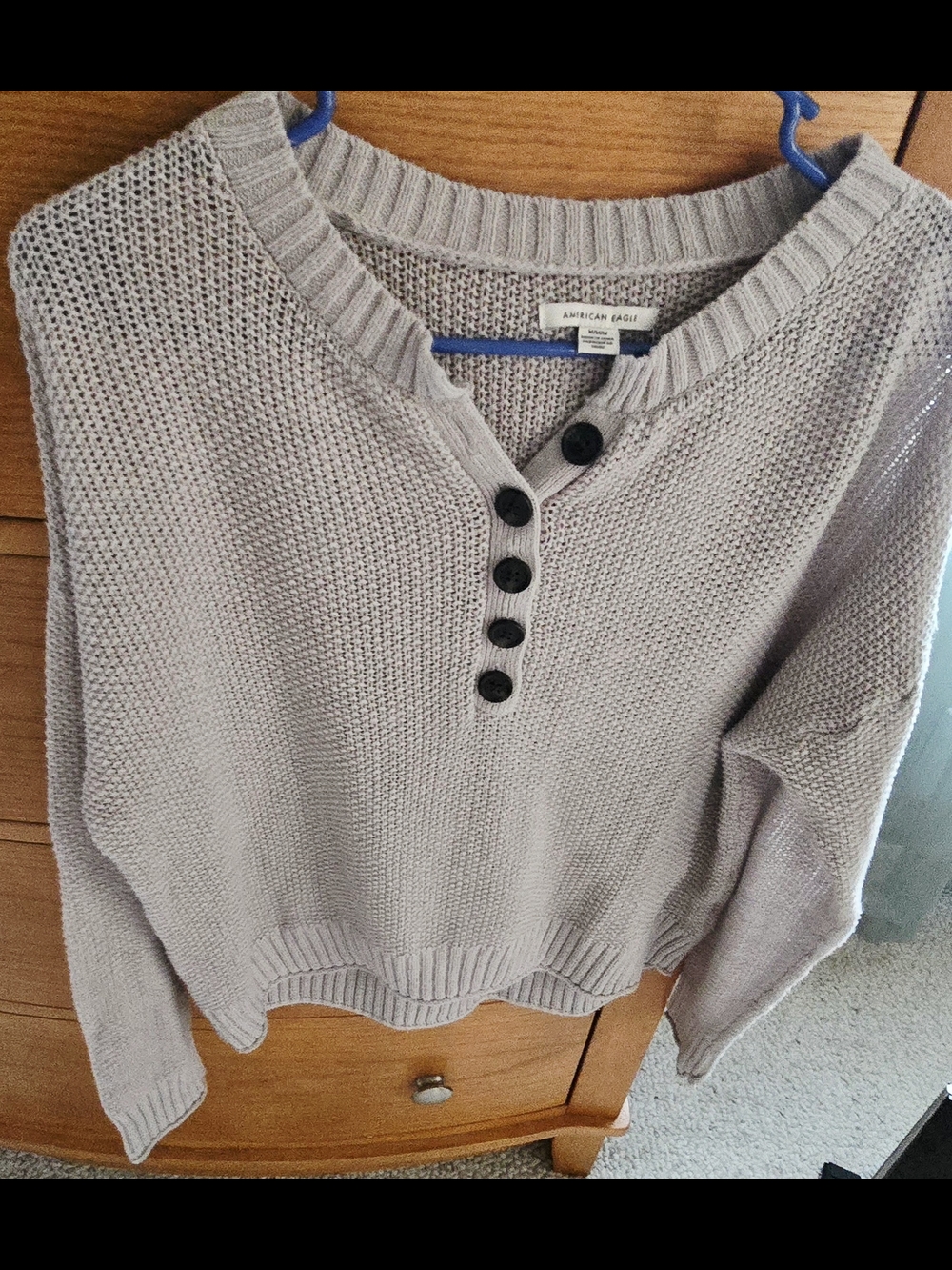 NWOT American Eagle Outfitters Light Gray Knit Henley Sweater, Women's M